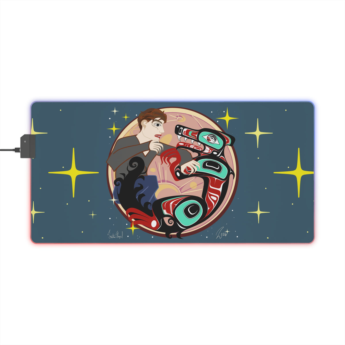 Twilight LED Gaming Mouse Pad — Cosmic Totem Design RGB Desk Mat for Gamers