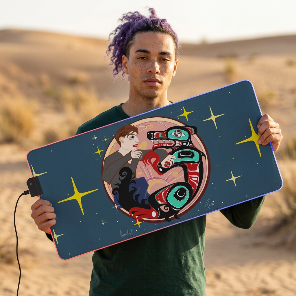 Twilight LED Gaming Mouse Pad — Cosmic Totem Design RGB Desk Mat for Gamers
