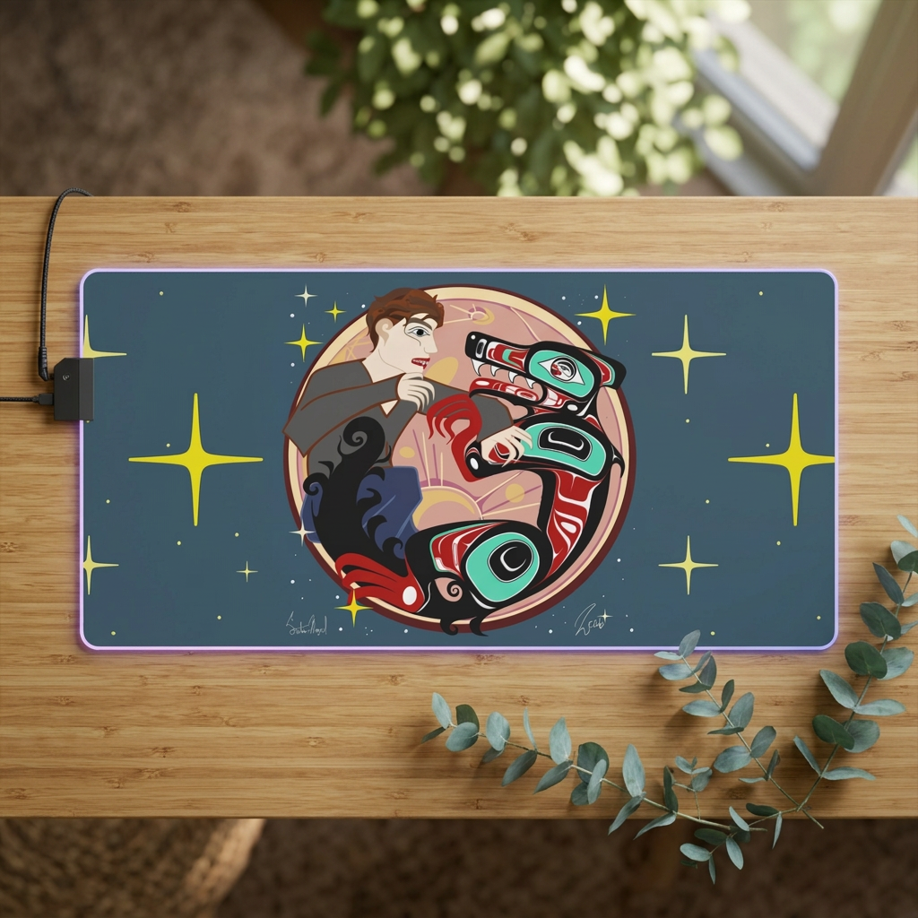 Twilight LED Gaming Mouse Pad — Cosmic Totem Design RGB Desk Mat for Gamers