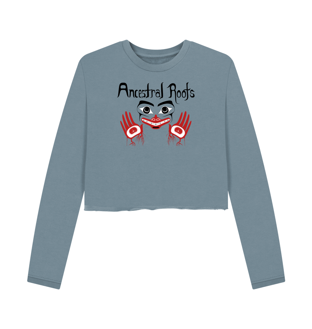 Stone Blue Printed Boxy Jumpers Front