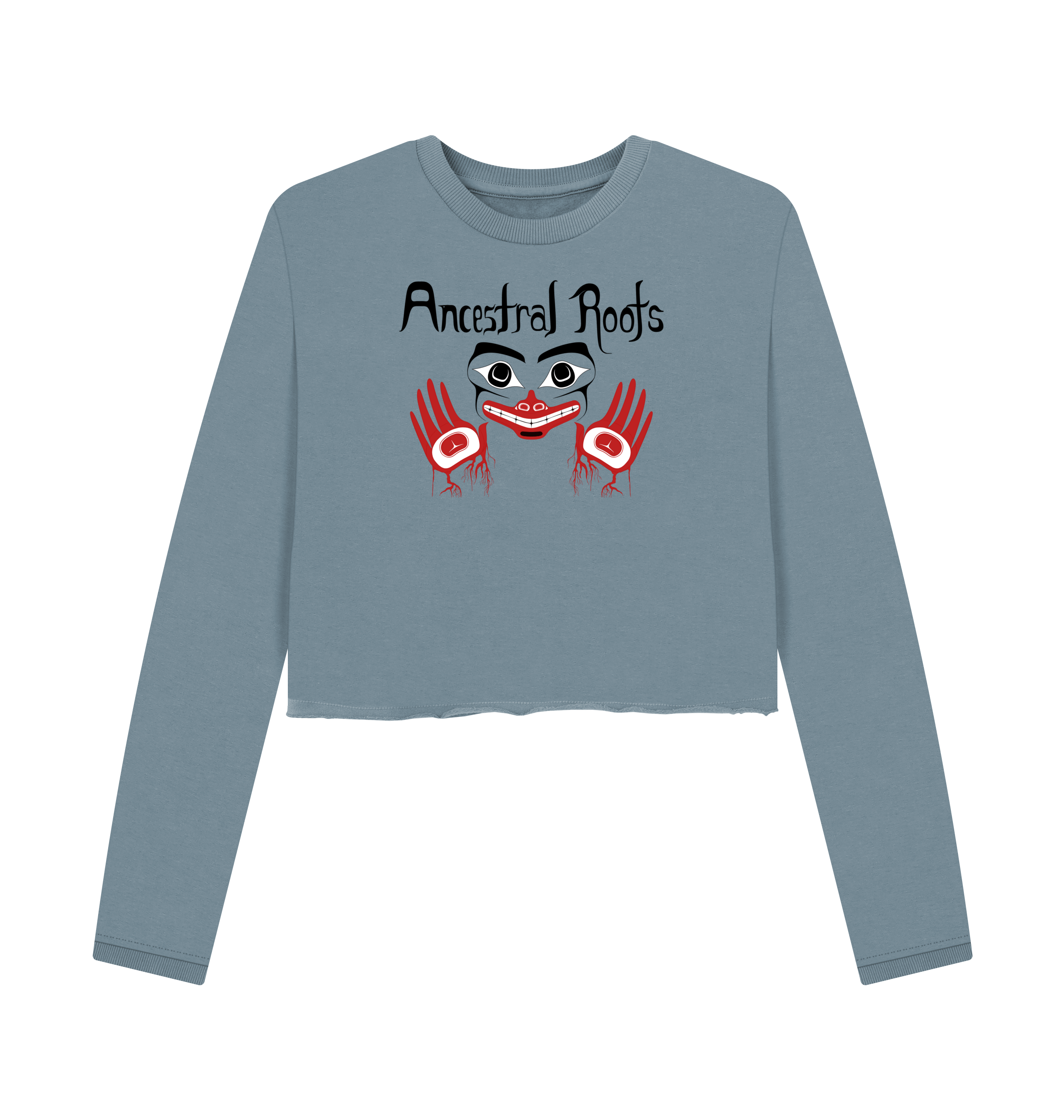 Stone Blue Printed Boxy Jumpers Front