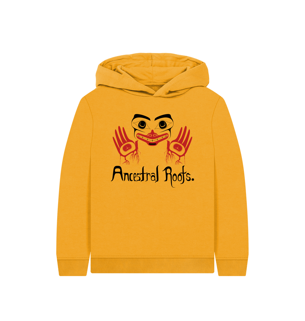 Mustard Printed Kids Hoodie Front